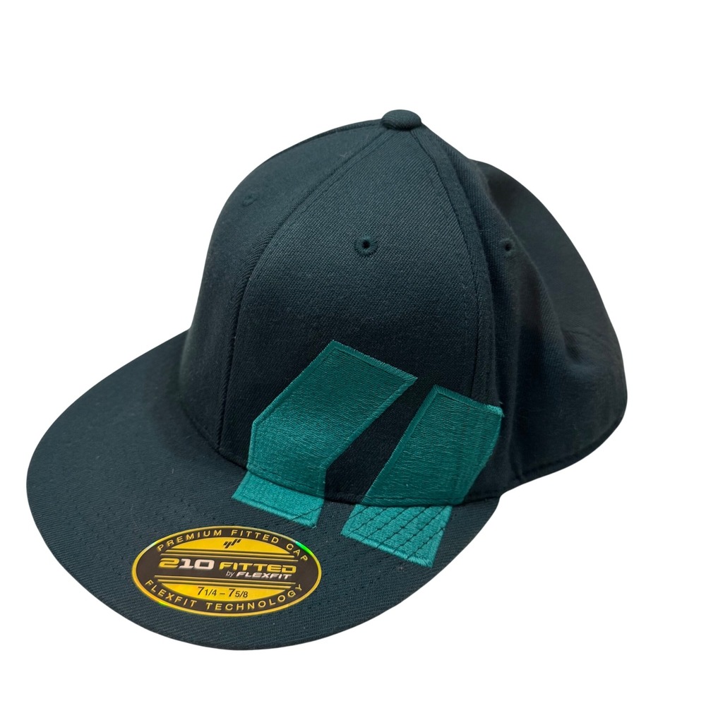 Flexfit 210 Fitted Forest Green‎ Teal Minimal Streetwear Hat 7 1/4–7 5/8